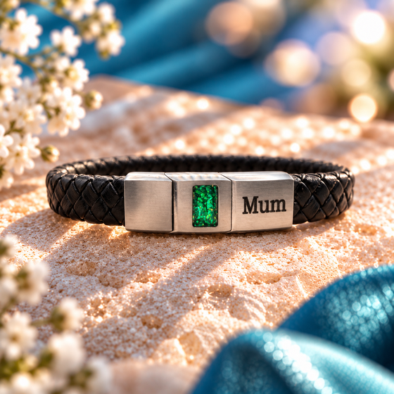 Mens Leather/Stainless Steel Bracelet