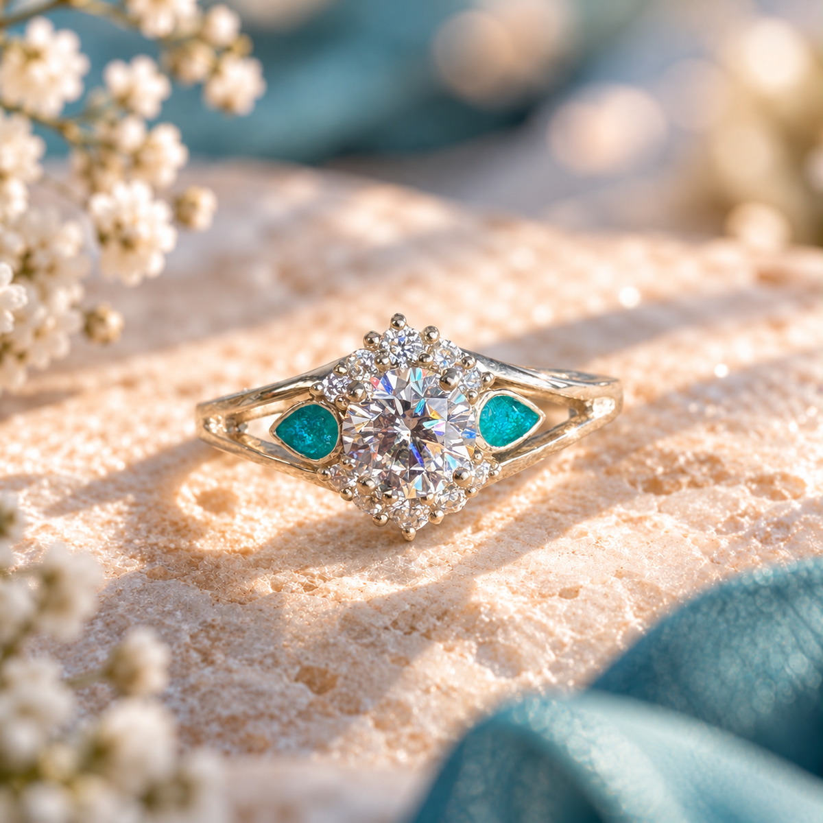 Pear and Solitaire Ring, suitable for 2 sets of inclusions