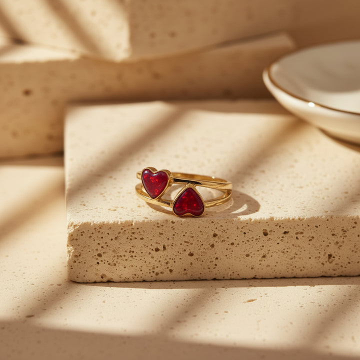 9ct Gold Double Hearts Ring handmade keepsake jewellery