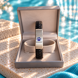 Mens Leather/Stainless Steel Dog Paw Bracelet