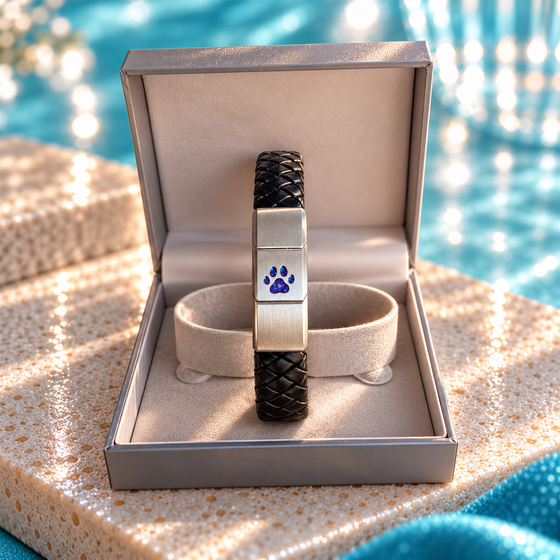 Mens Leather/Stainless Steel Dog Paw Bracelet