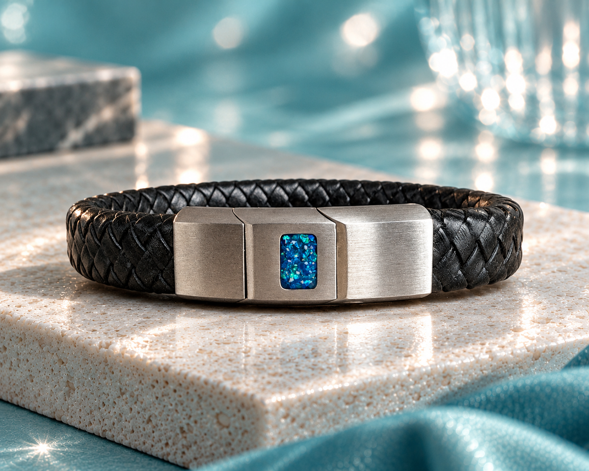 Mens Leather/Stainless Steel Bracelet