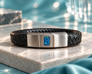 Mens Leather/Stainless Steel Bracelet