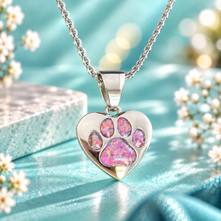 Pawprinted Heart Stainless Steel Pendant