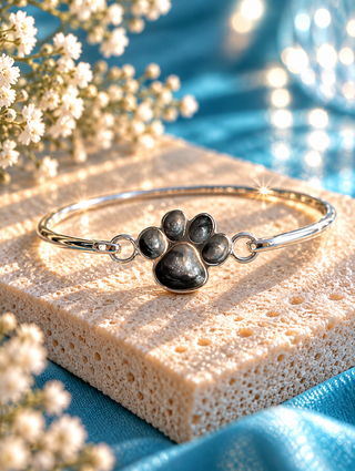 Solid Silver Pawprint Bangle
