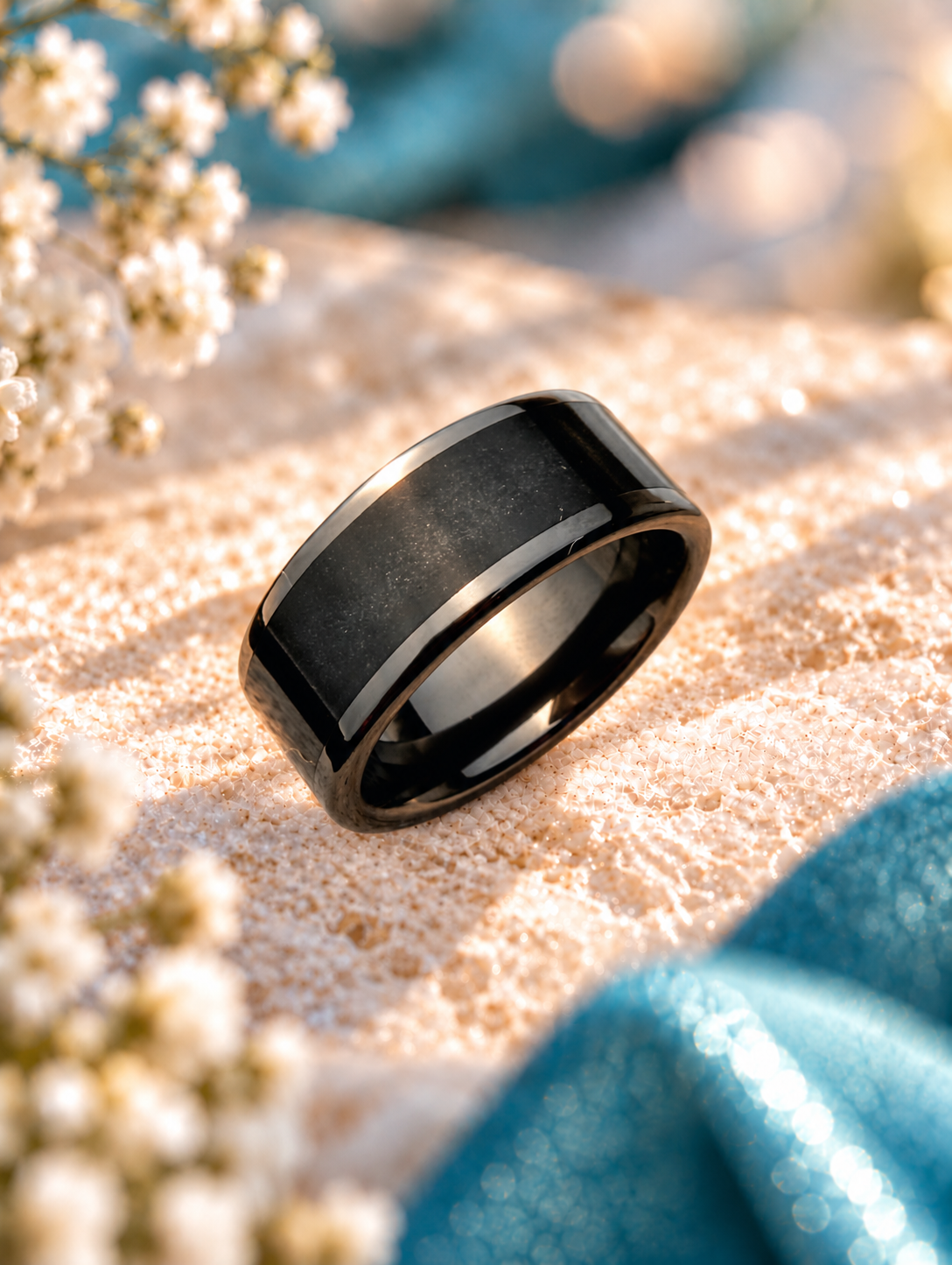 Mens Black Ceramic 8mm Channel Ring