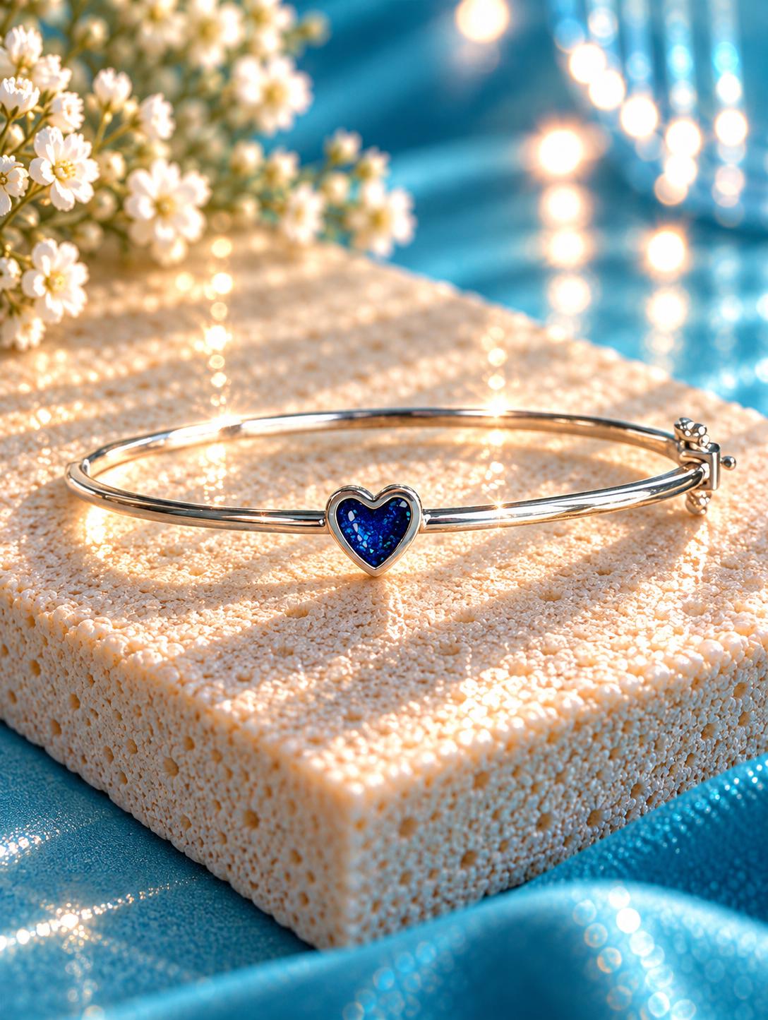 Solid Silver Bubble Heart Bangle